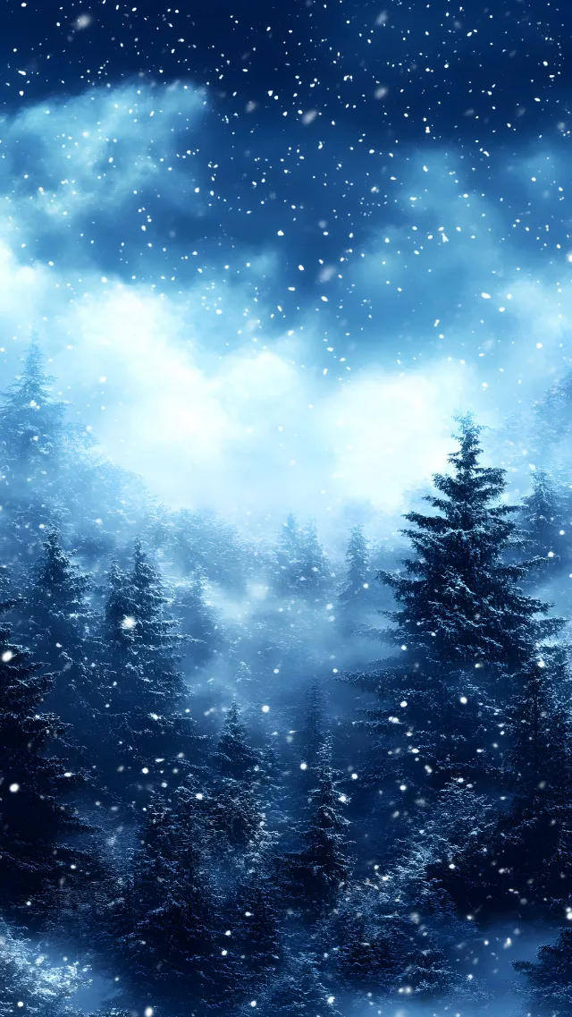 Winter, atmospheric phenomenon, Astronomical object, Freezing, Star, Snow, Frost, Night, Conifers, Spruce-fir forests, Precipitation, Fir, Pine family, Pine, Larch