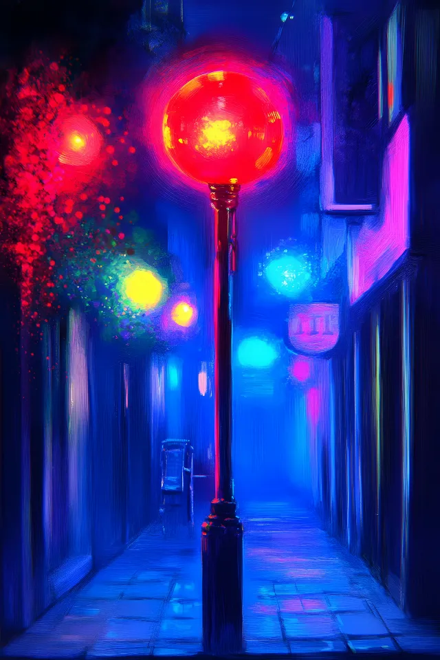 Blue, Red, Lighting, Electricity, Light fixture, Night, Paint, Neon, Security lighting