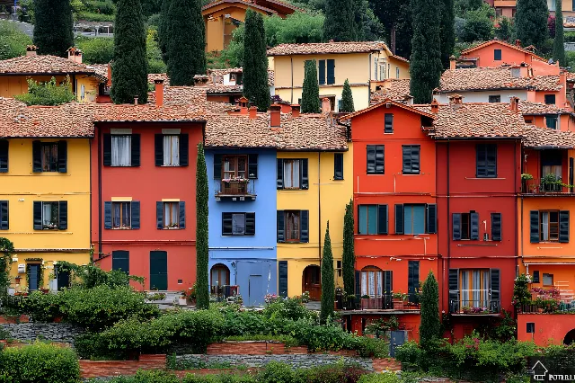 Neighbourhood, Facade, House, Home, Apartment, Balcony, Paint, Conifers