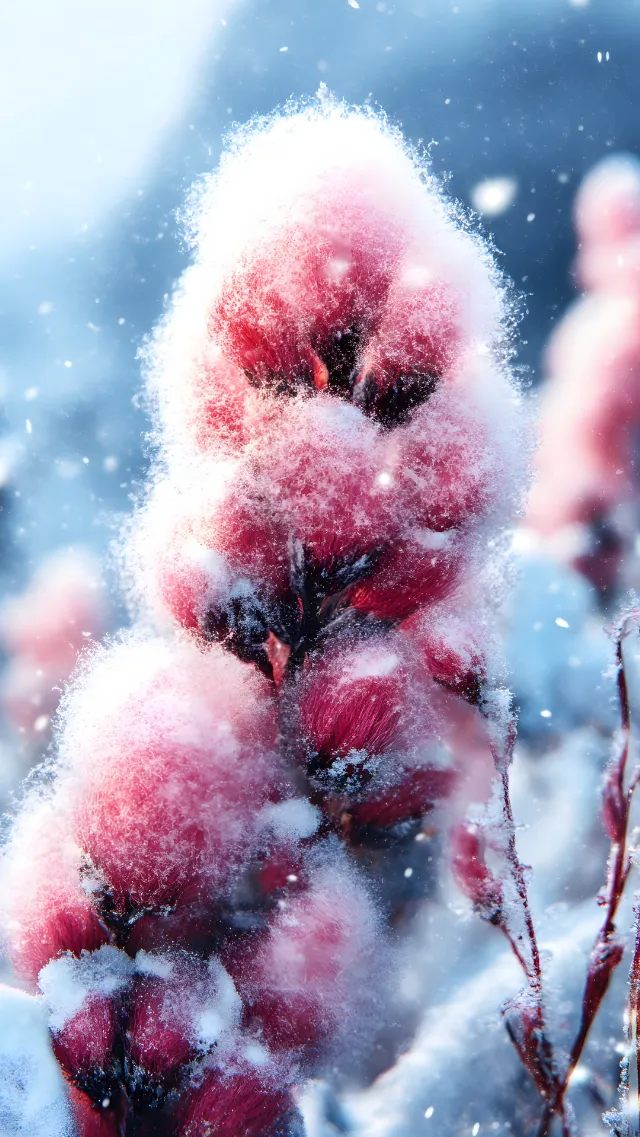 Red, Pink, Close-up, Frost, Macro photography, Winter, Freezing, Conifers, Pine family