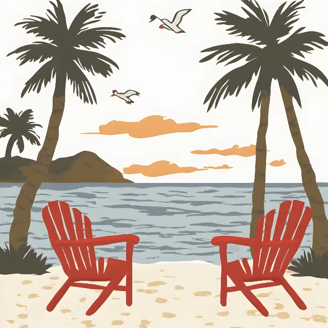 Outdoor furniture, Furniture, Chair, Armrest, Palm trees, Beach, Sunlounger, Tropics