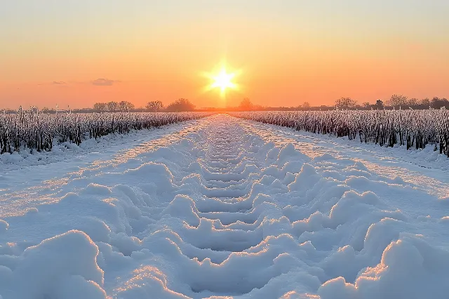 Sun, Winter, Natural landscape, Sunrise, Snow, Horizon, Sunset, Sunlight, Freezing, Morning, Evening, geological phenomenon, Frost, Astronomical object, Afterglow, Dusk, Lens flare, Heat, Red sky at morning, Dawn