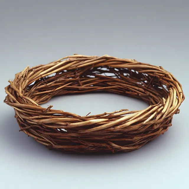 Brown, Natural material, Basket, Bird nest, Wreath, Wicker, Straw