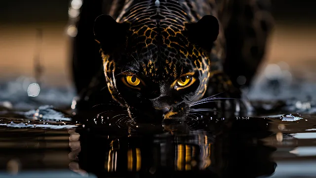 Eye, Felidae, Carnivore, Whiskers, Window, Small to medium-sized cats, Water, Snout, Fur, Reflection, Wildlife, Big cats, Drinkware, Darkness, Art, Terrestrial animal, Personal protective equipment, Metal