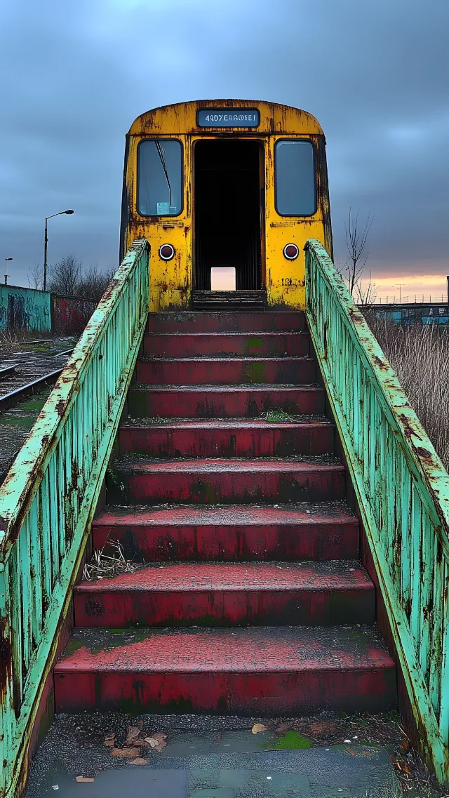 Sky, Water, Vehicle, Stairs, Architecture, Wood, Track, Bridge, Landmark, Rolling, Dock, Fence, Railway, Symmetry, Boardwalk, Walkway, Landscape, Handrail, Horizon, Rolling stock