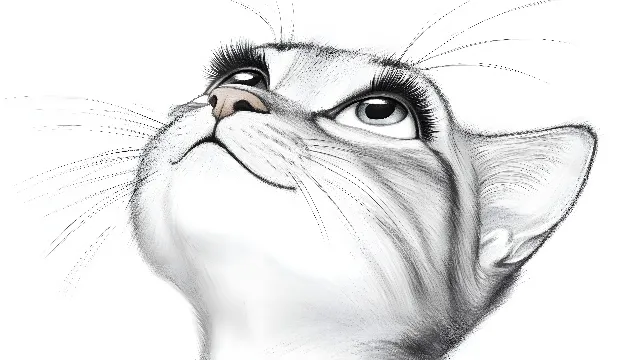 White, Cat, Facial expression, Whiskers, Felidae, Snout, Drawing, Felinae, Line art, Cartoon, Black and white, Illustration, Sketch, Graphics, Animation