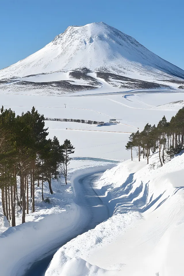 Snow, Winter, Glacial landform, Freezing, Slope, Mountain range, Ice cap, Glacier, Summit, Volcanic landform, Stratovolcano, Ridge, Extinct volcano, Massif, Precipitation, Nunatak, Conifers, Ice, Mount Scenery, Alps