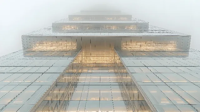 High-rise building, Reflection, Skyscraper, Commercial building, Composite material, Condominium, Apartment, Headquarters, Tower, Metropolis, Design, Evening, Haze, Corporate headquarters, Mist