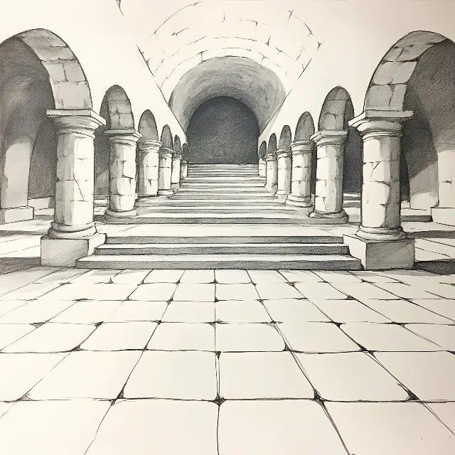 Arch, Column, Arcade, Sketch