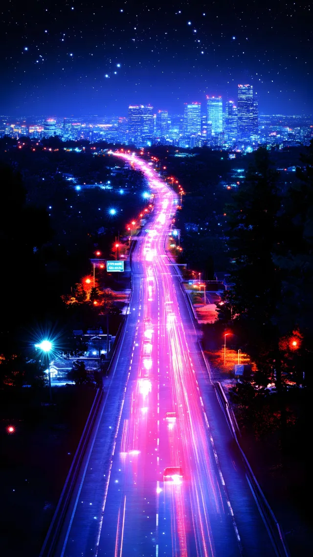 Night, Road, Highway, Controlled-access highway, Electricity, Metropolitan area, Midnight, Thoroughfare, Darkness, Metropolis, Traffic, Neon, Road trip, Cityscape, Road junction, Overpass