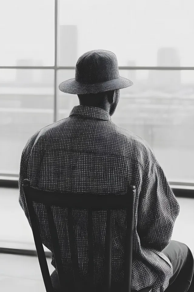 Hat, Headgear, Sun hat, Sitting, Black, Cap, Monochrome photography, Grey, Monochrome, Black and white, Fedora, Cowboy hat