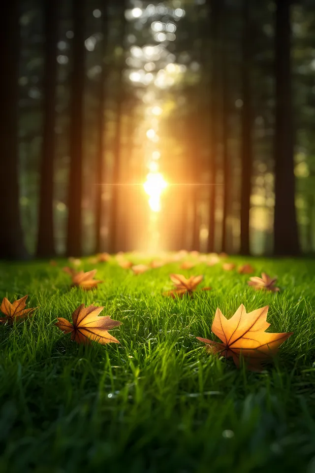 Green, Nature, Leaf, Yellow, Sunlight, Forest, Sunrise, Lens flare, Backlighting, Sun, Autumn, Lawn, Heat, Shadow