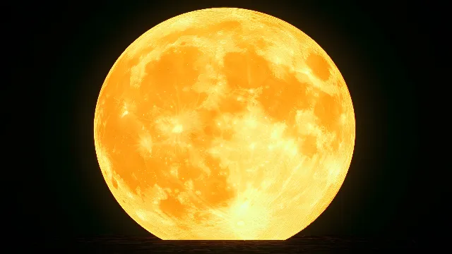 Yellow, Moon, Orange, Astronomical object, Full moon, Sphere, Astronomy, Night, Close-up, Celestial event, Midnight, Moonlight, Lunar eclipse, Macro photography, Science, Universe