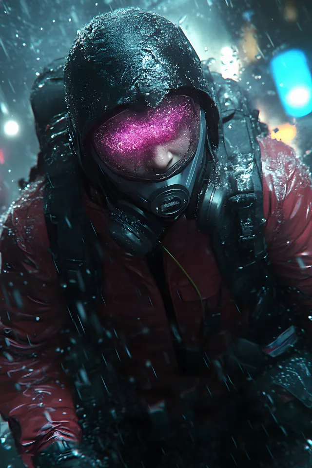 Hood, Personal protective equipment, Jacket, Mask, Winter, Fictional character, Costume, Hazmat suit, Gas mask, Digital compositing, Oxygen mask