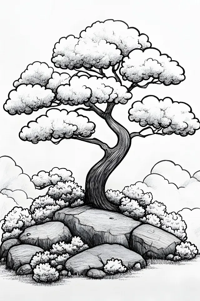 White, Drawing, Woody plant, Trunk, Black and white, Illustration, Sketch, Clip art, Graphics, Line art