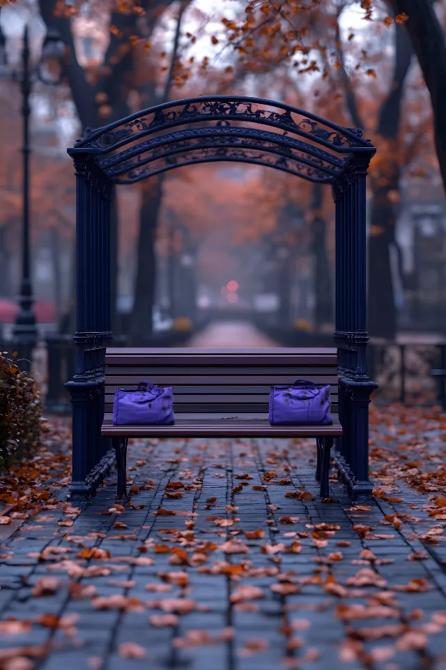 Wood, Outdoor Bench, Bench, Furniture, Autumn, Winter, Twig, Outdoor furniture, Evening, Street furniture, Still life photography, Shadow, Freezing