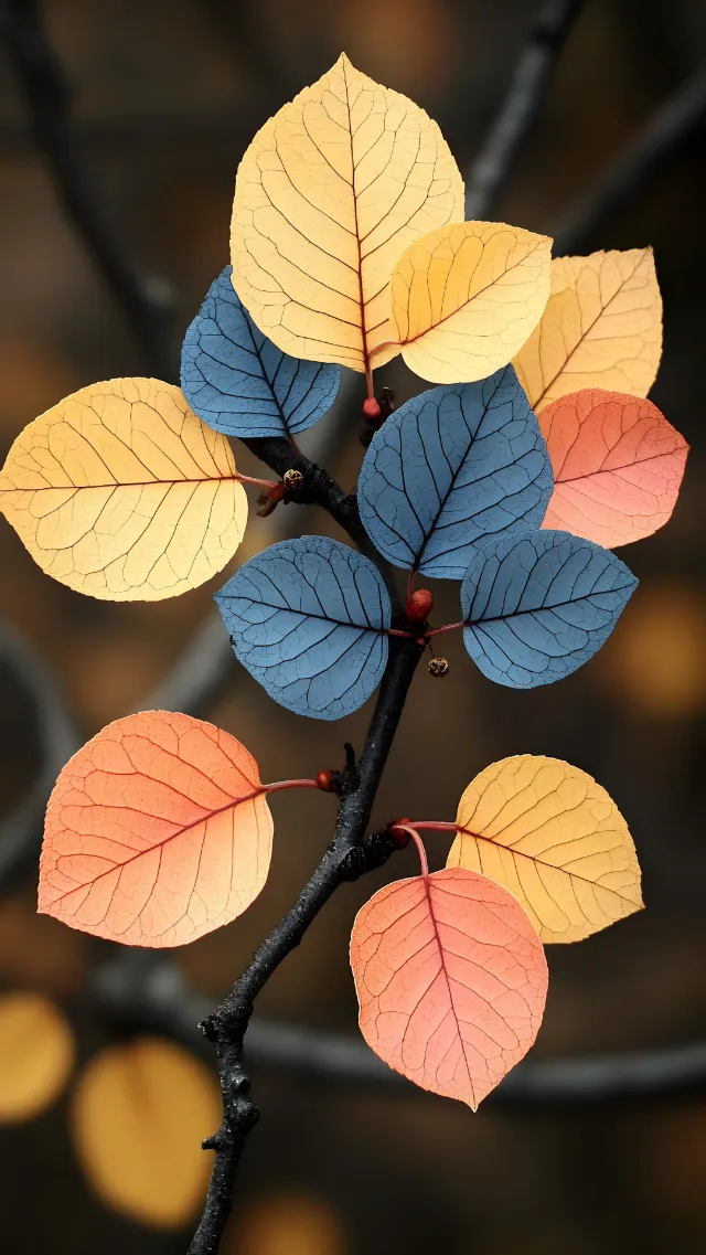 Leaf, Yellow, Orange, Twig, Plant stem, Natural material, Macro photography, Autumn