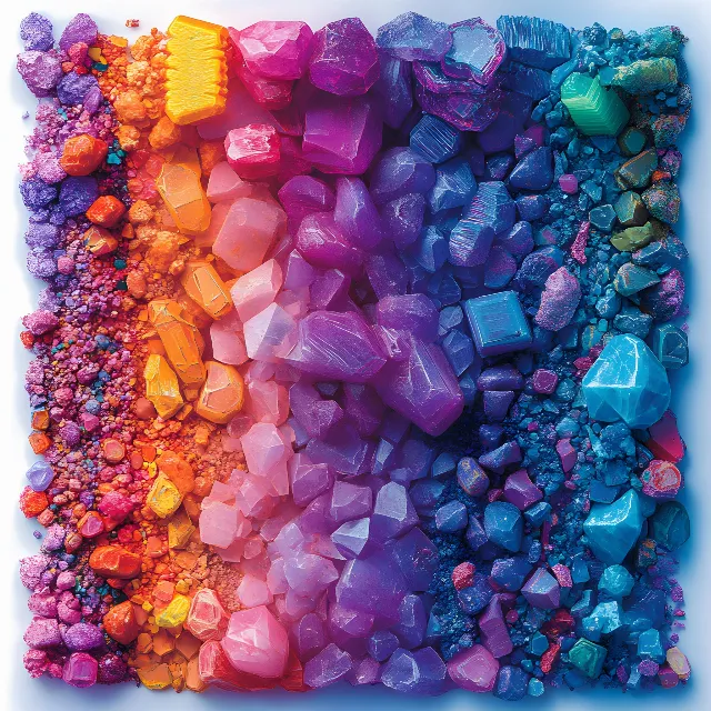 Blue, Pink, Orange, Purple, Natural material, Plastic, Mixture, Dye, Mineral