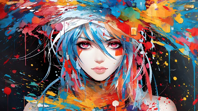 Facial expression, Paint, Human, Painting, Art, Cartoon, Art paint, Cool, Red, Black hair, Cg artwork, Poster, People in nature, Fictional character, Illustration, Drawing, Graphics, Electric blue, Visual arts, Font