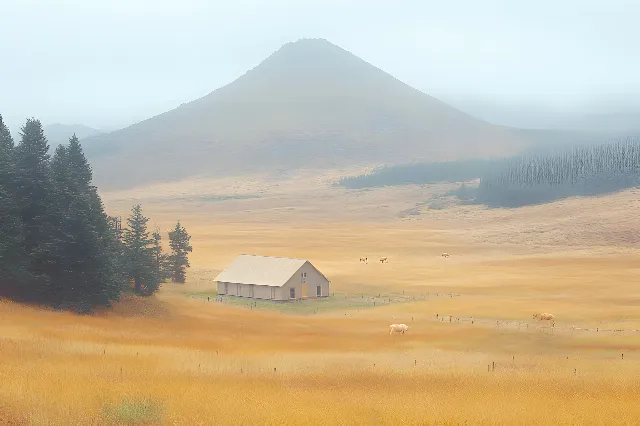 Grass, Mountainous landforms, Grassland, Ecoregion, Hill, Highland, atmospheric phenomenon, Landscape, Land lot, Plain, Prairie, Field, Steppe, Rural area, Pasture, Hut, Meadow, Morning, Cottage, Fell