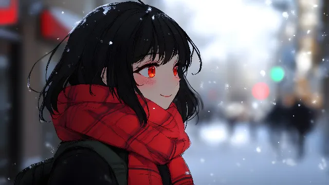 Black hair, Facial expression, Hime cut, Anime, Long hair, CG artwork, Bangs, Animation, Winter, Animated cartoon, Fictional character, Wings, Step cutting, Fiction