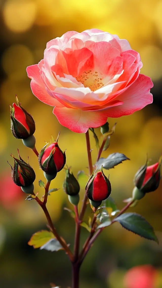 Flower, Petal, Red, Yellow, Garden roses, Pink, Close-up, Pedicel, Rose family, Flowering plant, Rose, Spring, Hybrid tea rose, Macro photography, Plant stem, Floribunda, Bud, Still life photography, Blossom, Wildflower