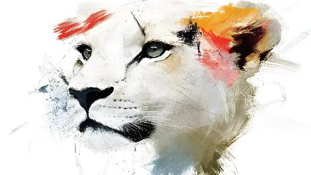 Felidae, Panthera, Snout, Carnivores, Terrestrial animal, Whiskers, Watercolor painting, Lion, Fur, Paint, Graphics, Graphic design, Modern art