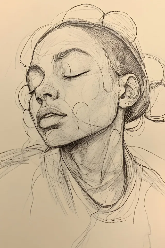 Drawing, Jaw, Neck, Facial expression, Art, Line art, Visual arts, Sketch, Illustration, Self-portrait, Figure drawing, Design, No expression, Portrait