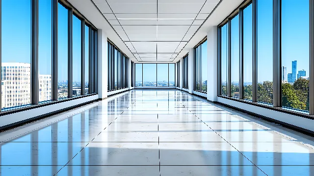 Sky, Blue, Azure, Building, Art, Symmetry, Facade, Glass, Tower block, City, Commercial building, Tints and shades, Metropolitan area, Ceiling, Urban design, Reflection, Electric blue, Window, Metal, Transparent material