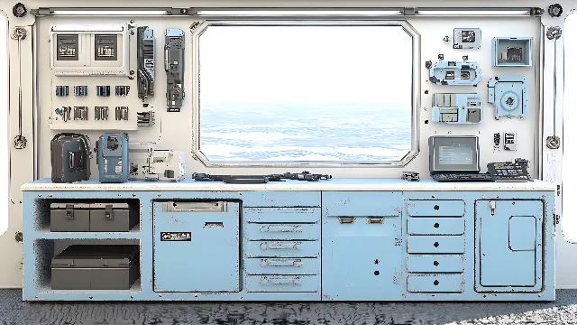 Cabinetry, White, Gas, Machine, Technology, Electronic device, Air travel, Drawer, Room, Engineering, Aircraft, Electric blue, Automotive design, Airline, Electronics, Windshield, Display device, Cockpit, Illustration, Countertop